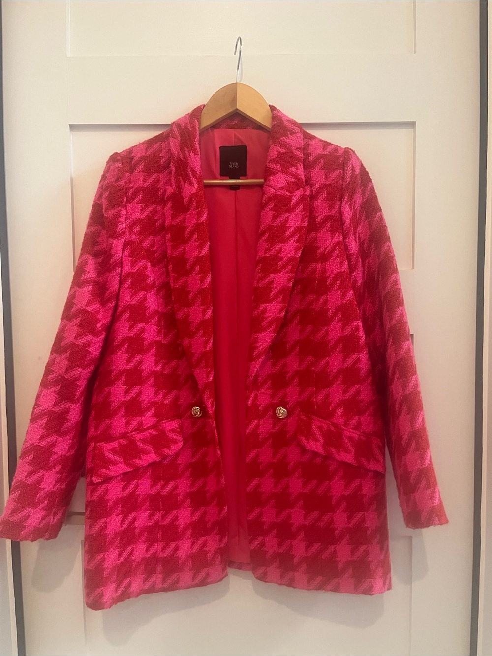River Island Hot Pink Houndstooth Blazer Jacket